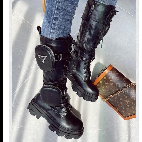 Zip-Pocket Tall Combat BootsBlack - Picture 3 of 6
